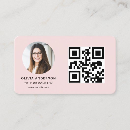 Professionele Foto Blush Roze QR Code Social Media Visitekaartje (Voorkant)