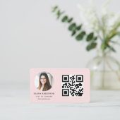 Professionele Foto Blush Roze QR Code Social Media Visitekaartje (Staand voorkant)