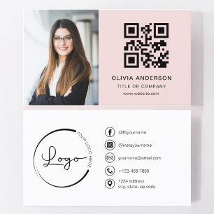 Professionele Foto Blush Roze QR Code Social Media Visitekaartje