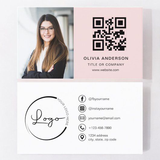 Professionele Foto Blush Roze QR Code Social Media Visitekaartje