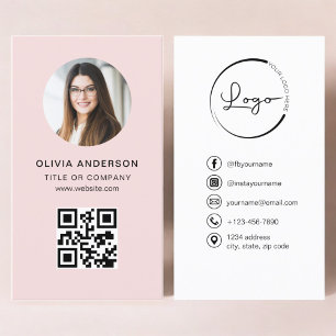 Professionele Foto Blush Roze QR Code Social Media Visitekaartje