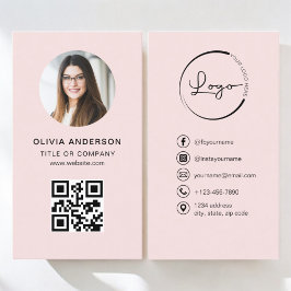 Professionele Foto Blush Roze QR Code Social Media Visitekaartje