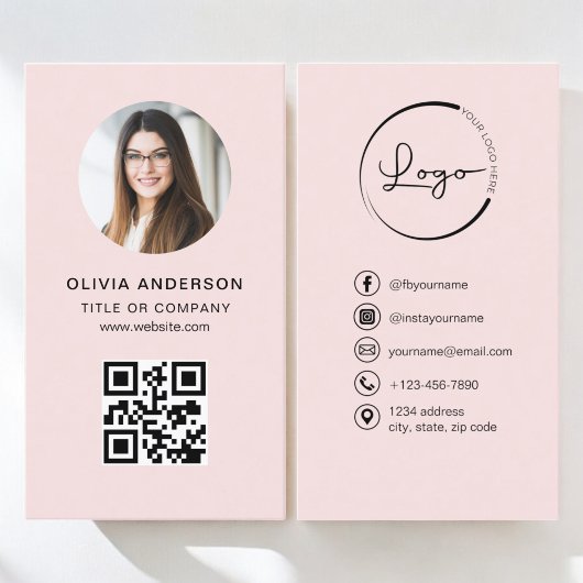 Professionele Foto Blush Roze QR Code Social Media Visitekaartje