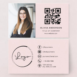 Professionele Foto Blush Roze QR Code Social Media Visitekaartje