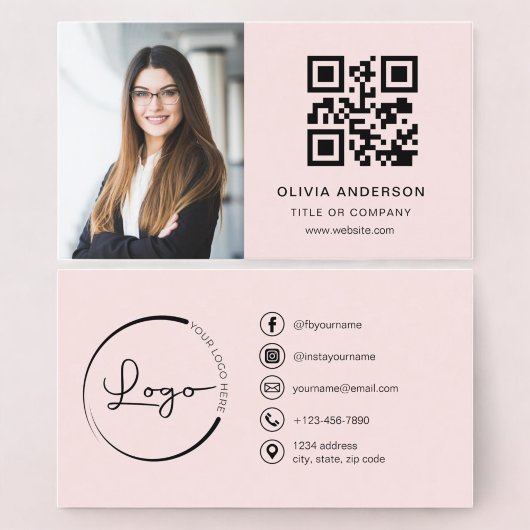 Professionele Foto Blush Roze QR Code Social Media Visitekaartje