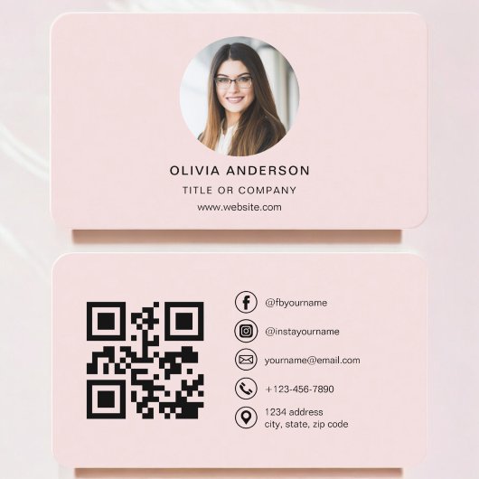 Professionele Foto Blush Roze QR Code Social Media Visitekaartje