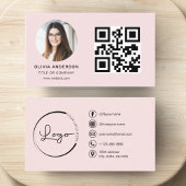 Professionele Foto Blush Roze QR Code Social Media Visitekaartje