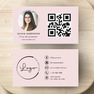 Professionele Foto Blush Roze QR Code Social Media Visitekaartje