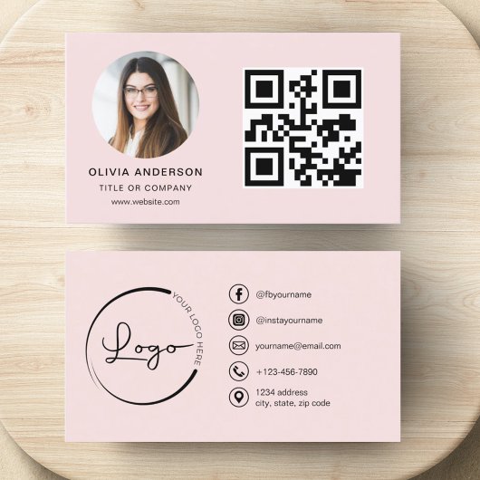 Professionele Foto Blush Roze QR Code Social Media Visitekaartje