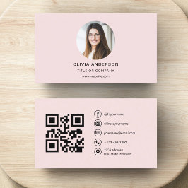 Professionele Foto Blush Roze QR Code Social Media Visitekaartje