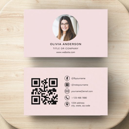 Professionele Foto Blush Roze QR Code Social Media Visitekaartje