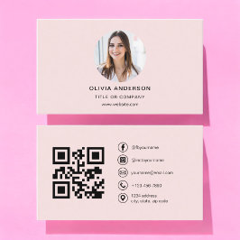 Professionele Foto Blush Roze QR Code Social Media Visitekaartje
