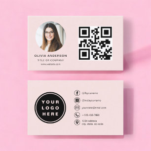 Professionele Foto Blush Roze QR Code Social Media Visitekaartje