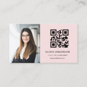 Professionele Foto Blush Roze QR Code Social Media Visitekaartje (Voorkant)
