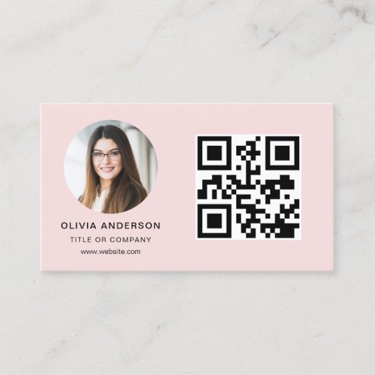 Professionele Foto Blush Roze QR Code Social Media Visitekaartje (Voorkant)
