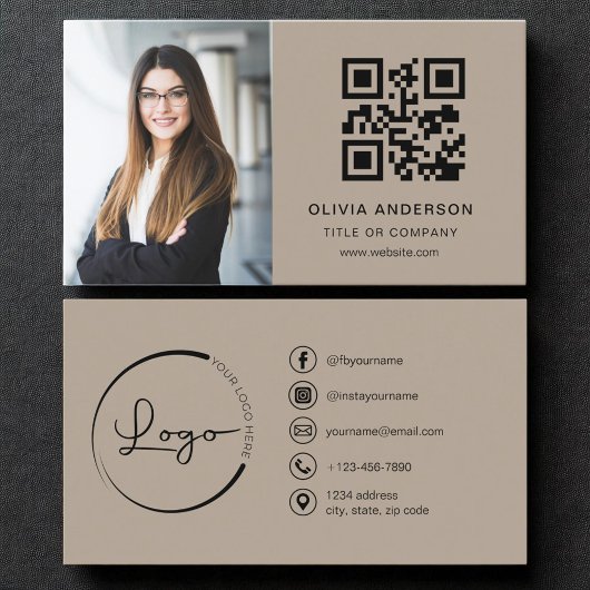 Professionele Foto Bruin QR Code Social Media Visitekaartje