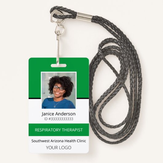 Professionele foto Groene werknemer ID-badge Badge (Voorkant met draagriem)