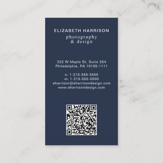 Professionele Foto QR Code Blauw Visitekaartje (Achterkant)