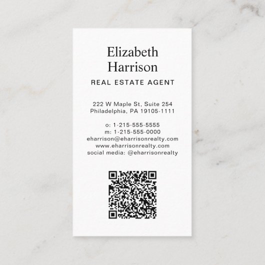 Professionele Foto QR Code Vastgoed makelaar Visitekaartje (Achterkant)