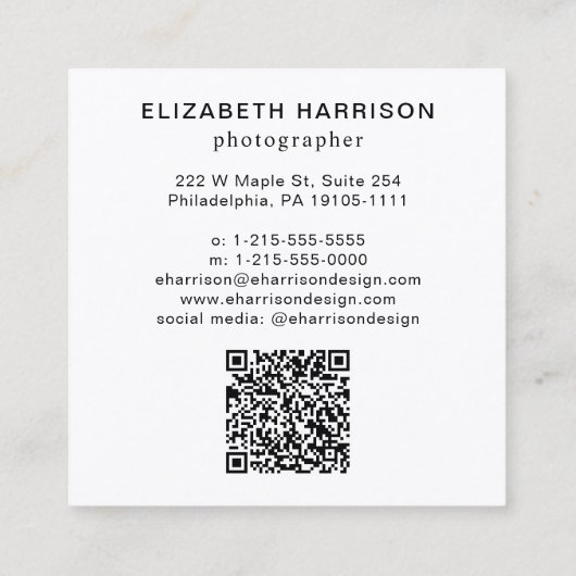 Professionele foto-QR-code Vierkante Visitekaartje (Achterkant)