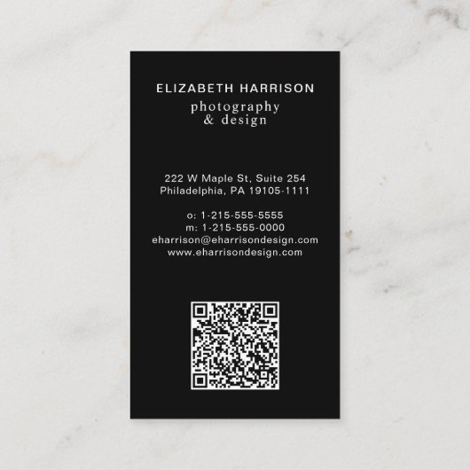 Professionele foto QR-code zwart Visitekaartje (Achterkant)