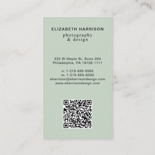 Professionele foto-QR-codenummer Groen Visitekaartje (Achterkant)