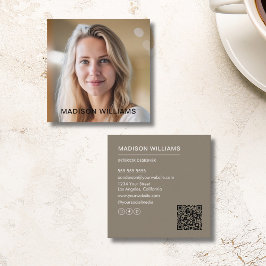 Professionele foto QR Social Media Taupe Vierkante Visitekaartje