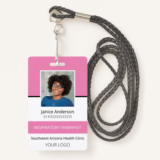 Professionele foto roze werknemer ID-badge Badge (Voorkant met draagriem)