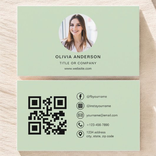 Professionele Foto Sage Groene QR Code Sociale Med Visitekaartje
