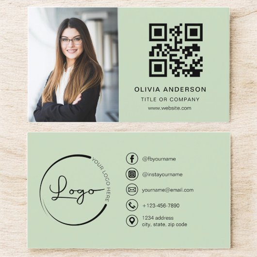 Professionele Foto Sage Groene QR Code Sociale Med Visitekaartje