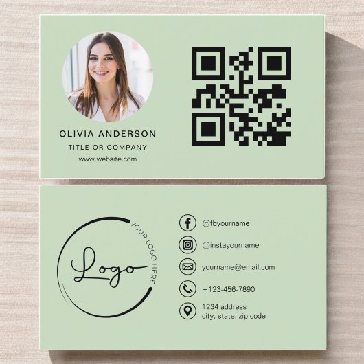 Professionele Foto Sage Groene QR Code Sociale Med Visitekaartje