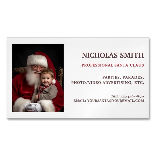 Professionele foto van de Kerstman Magnetisch Visitekaartje (Voorkant)