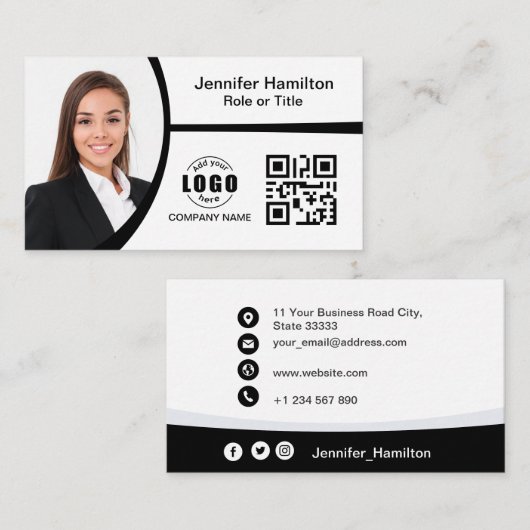Professionele foto van zwart-wit Logo QR-code Visitekaartje (Voorkant / Achterkant)