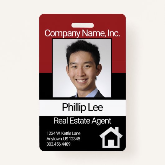 Professionele fotobadge - Donkerrood / zwart Badge (Voorkant)