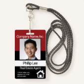 Professionele fotobadge - Donkerrood / zwart Badge (Voorkant met draagriem)