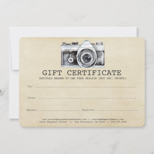 Professionele fotograaf camera Cadeaubon (Voorkant)
