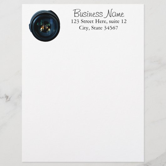 Professionele fotograaf Lens Letterhead Gepersonaliseerd Briefhoofd (Voorkant)