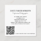 Professionele fotograaf QR code zwart-wit Vierkante Visitekaartje (Achterkant)