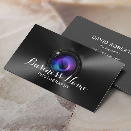 Professionele fotografische camera Lens Faux Metal Visitekaartje