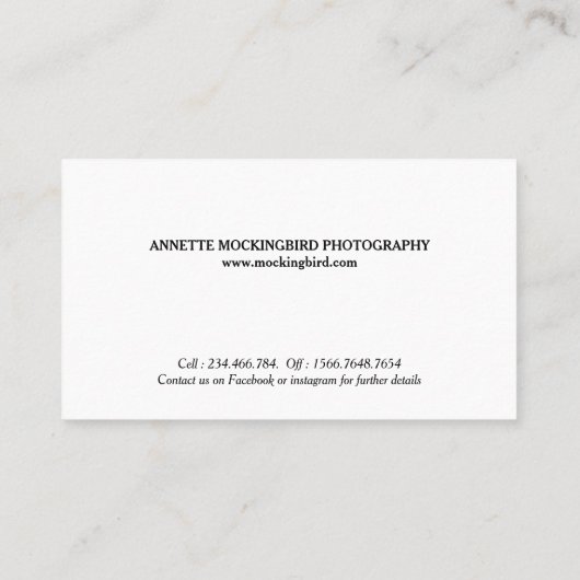 Professionele fotominimalistische fotografie visitekaartje (Achterkant)