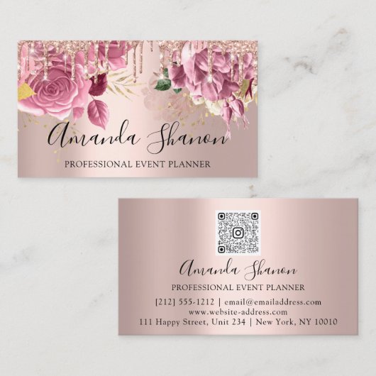 Professionele gebeurtenisplanner Roze QR-code Visitekaartje (Voorkant / Achterkant)