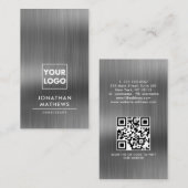Professionele geborstelde metallische grijze QR-co Visitekaartje (Voorkant / Achterkant)