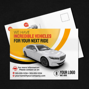 Professionele Gele Autohuur Auto Verhuur Briefkaart