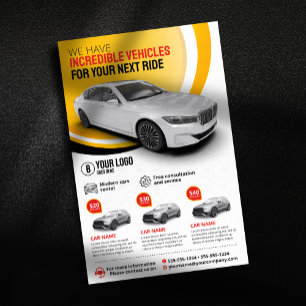 Professionele Gele Autohuur Autoverhuur Automobiel Flyer