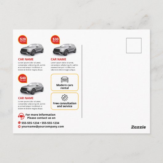 Professionele Gele Autoverhuur Auto Huren Auto Briefkaart (Achterkant)
