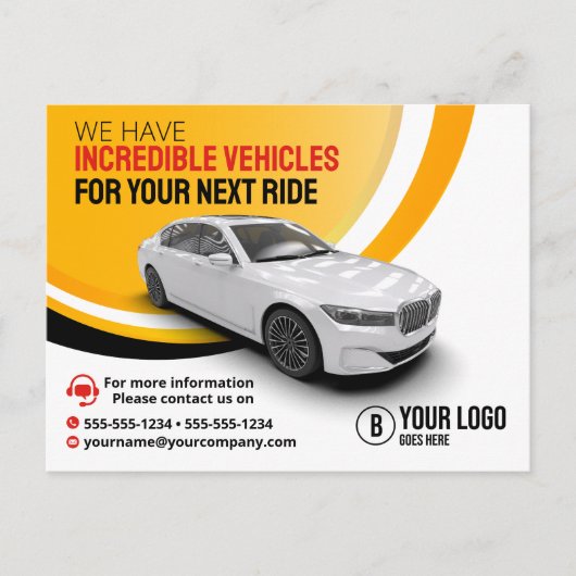 Professionele Gele Autoverhuur Auto Huren Auto Briefkaart (Voorkant)