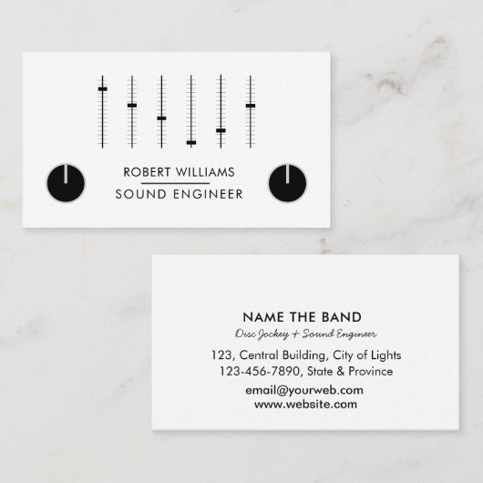 Professionele geluidsengineer Muziek DJ Audio Cont Visitekaartje (Voorkant / Achterkant)