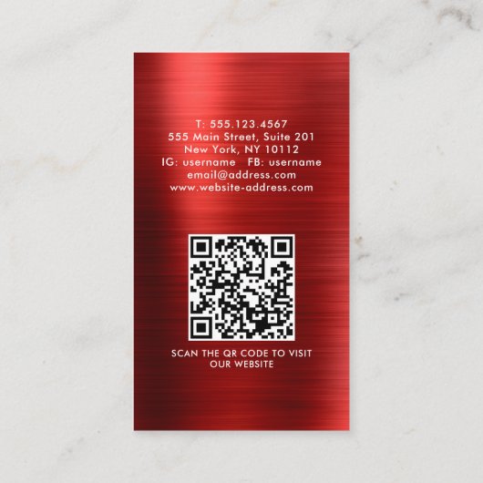 Professionele gevlochten metallische rode QR-code  Visitekaartje (Achterkant)