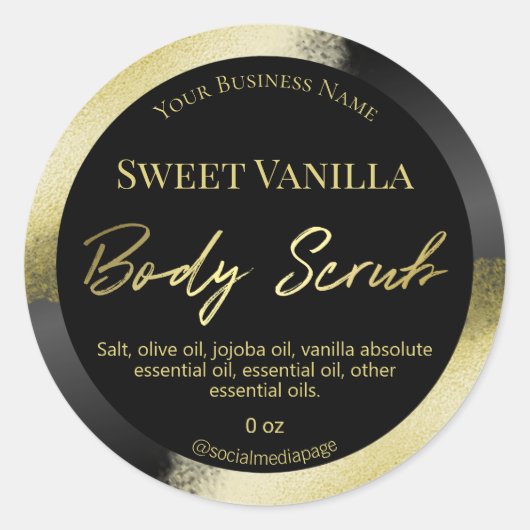 Professionele Glam Zwart Goud Inkt Body Scrub Labe Ronde Sticker (Voorkant)
