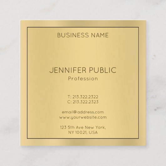 Professionele Glamour Gold Look Modern Elegant Vierkante Visitekaartje (Achterkant)